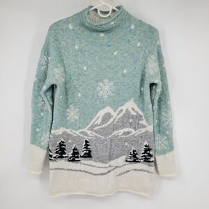 Cupcakes and Cashmere Snowy‎ Mountain Snowflake Mock Neck Cabincore Sweater XS